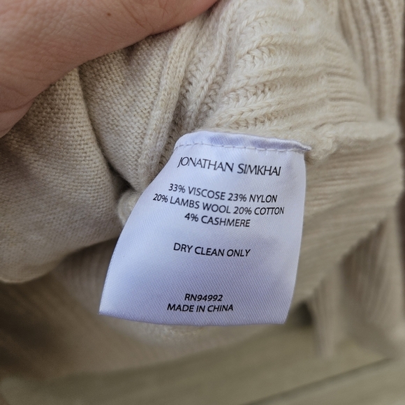 Jonathan Simkhai Estela Wool Cashmere Blend Ribbed Cardigan beige XS - Picture 5 of 5